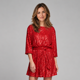 Elegant Sequin Mini Dress with Round Neckline and Loose Fit