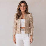 Elegant Sparkly Blazer with a Structured Shape and Open Front