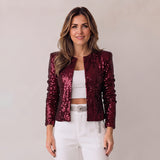 Elegant Sparkly Blazer with a Structured Shape and Open Front