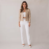 Elegant Sparkly Blazer with a Structured Shape and Open Front