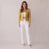 Elegant Sparkly Blazer with a Structured Shape and Open Front