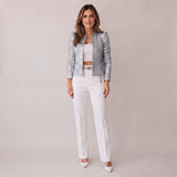 Elegant Sparkly Blazer with a Structured Shape and Open Front