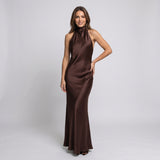Elegant Maxi Dress with Halterneck and Open Back Design