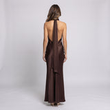 Elegant Maxi Dress with Halterneck and Open Back Design