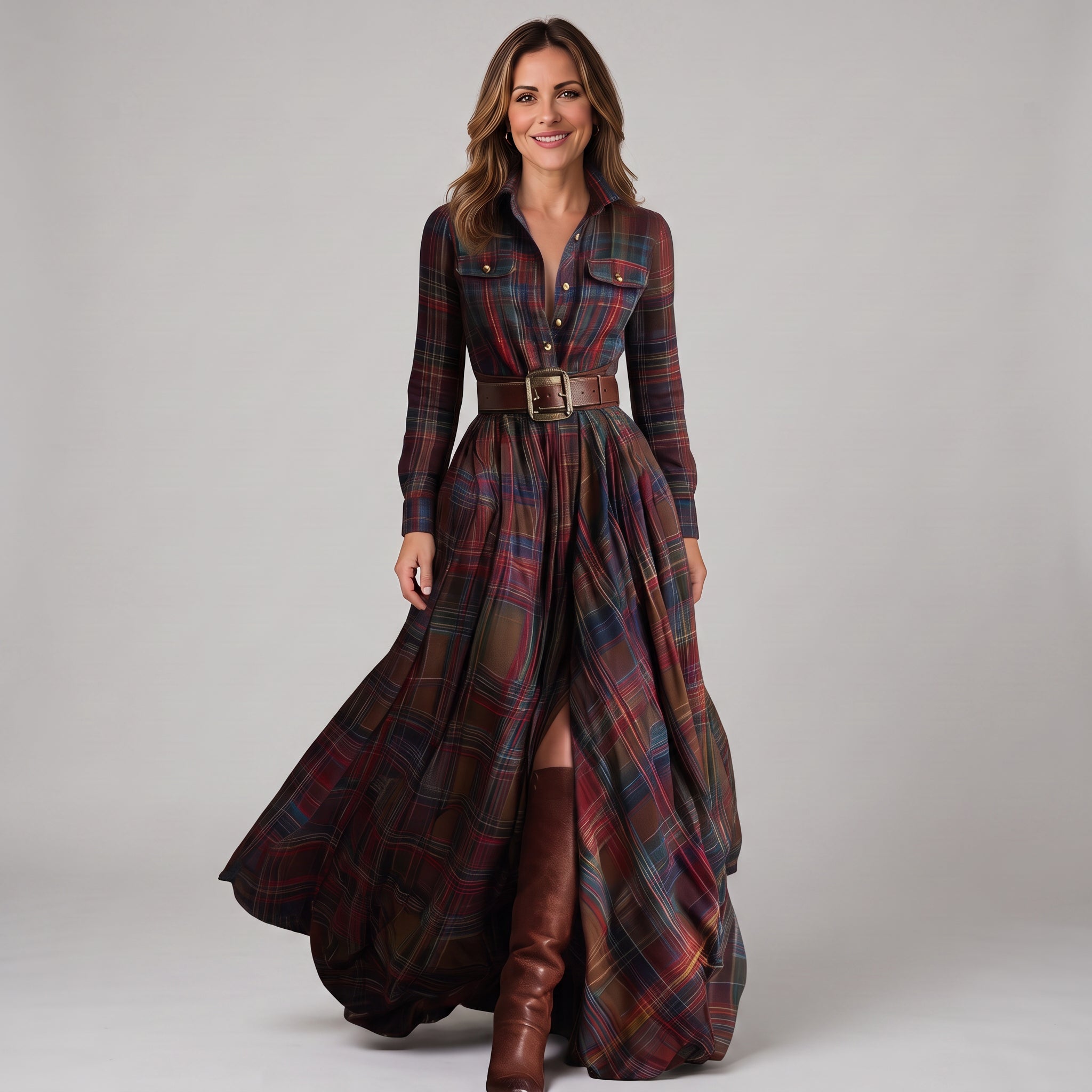 Checked maxi shirt dress with a button-through front by Ivy & Co, image 1 of 5