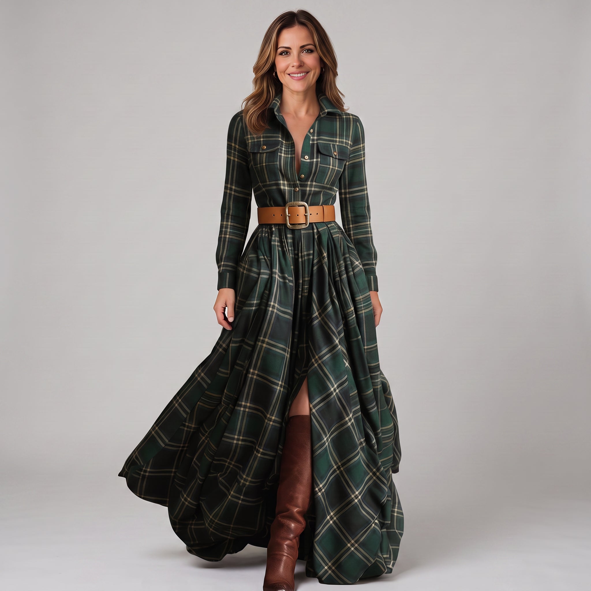 Checked maxi shirt dress with a button-through front by Ivy & Co, image 2 of 5