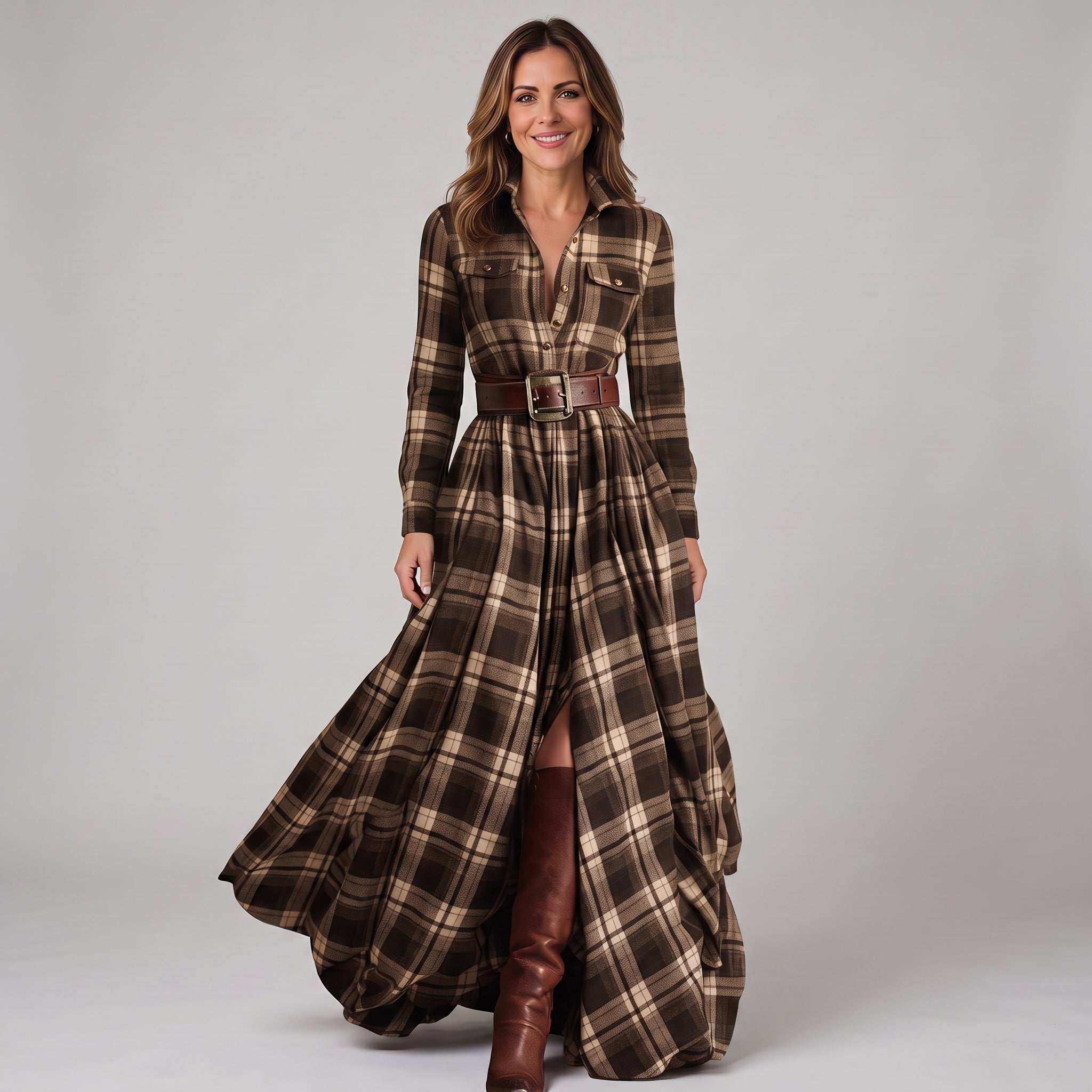 Checked maxi shirt dress with a button-through front by Ivy & Co, image 3 of 5