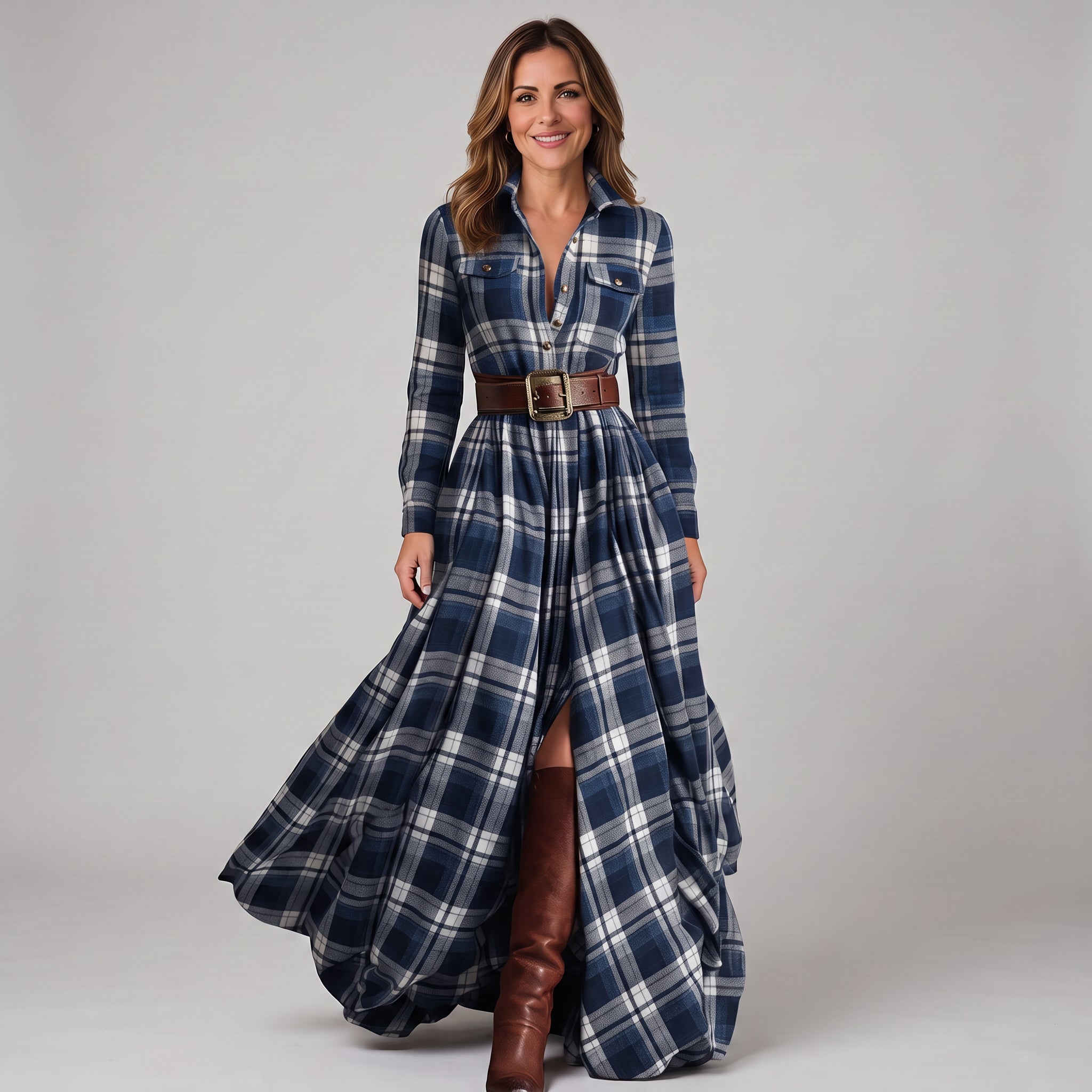 Checked maxi shirt dress with a button-through front by Ivy & Co, image 4 of 5