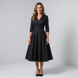 Women's A-line midi dress with a wrap bodice by Ivy & Co, image 1 of 7