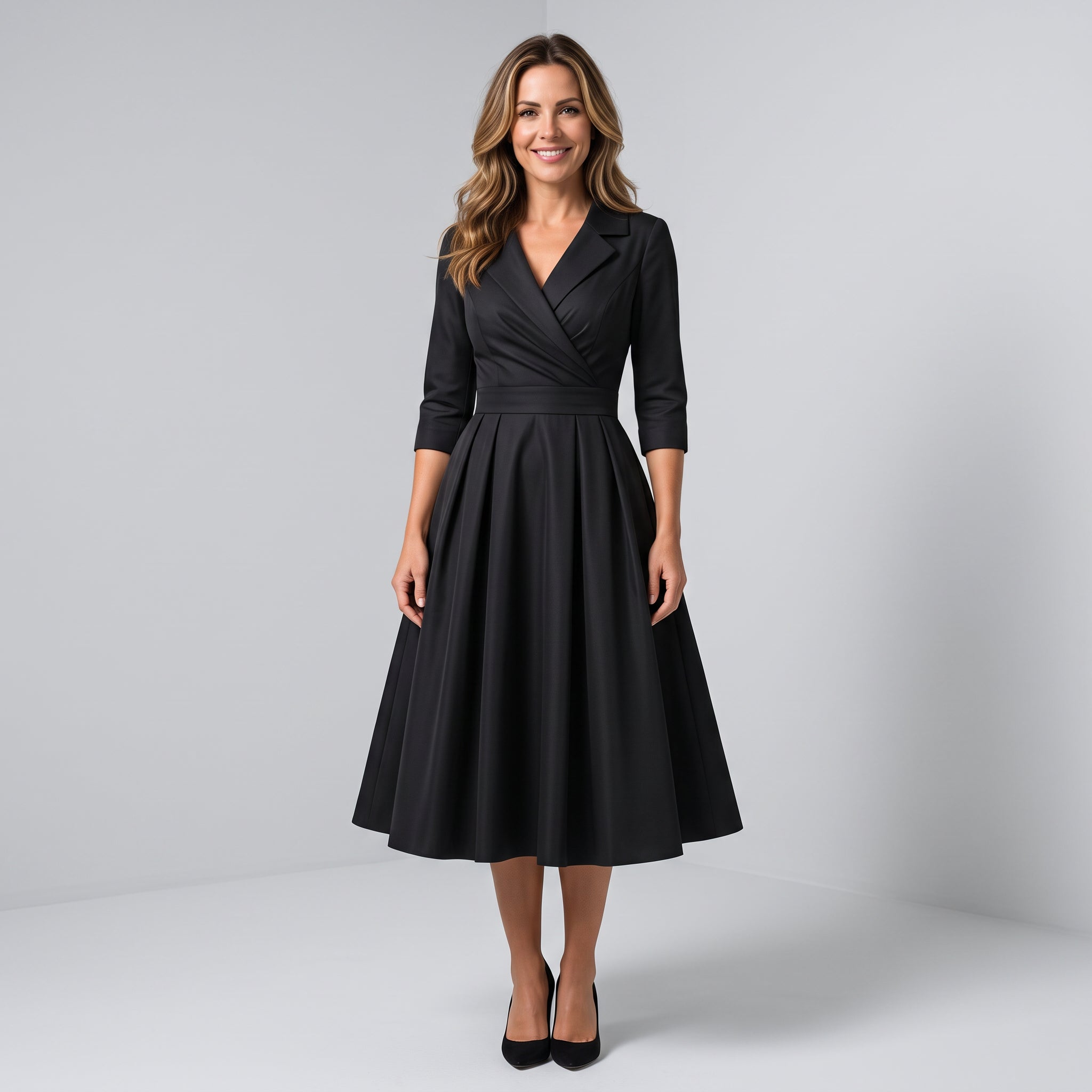 Women's A-line midi dress with a wrap bodice by Ivy & Co, image 1 of 7
