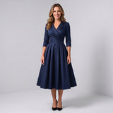 Women's A-line midi dress with a wrap bodice by Ivy & Co, image 2 of 7