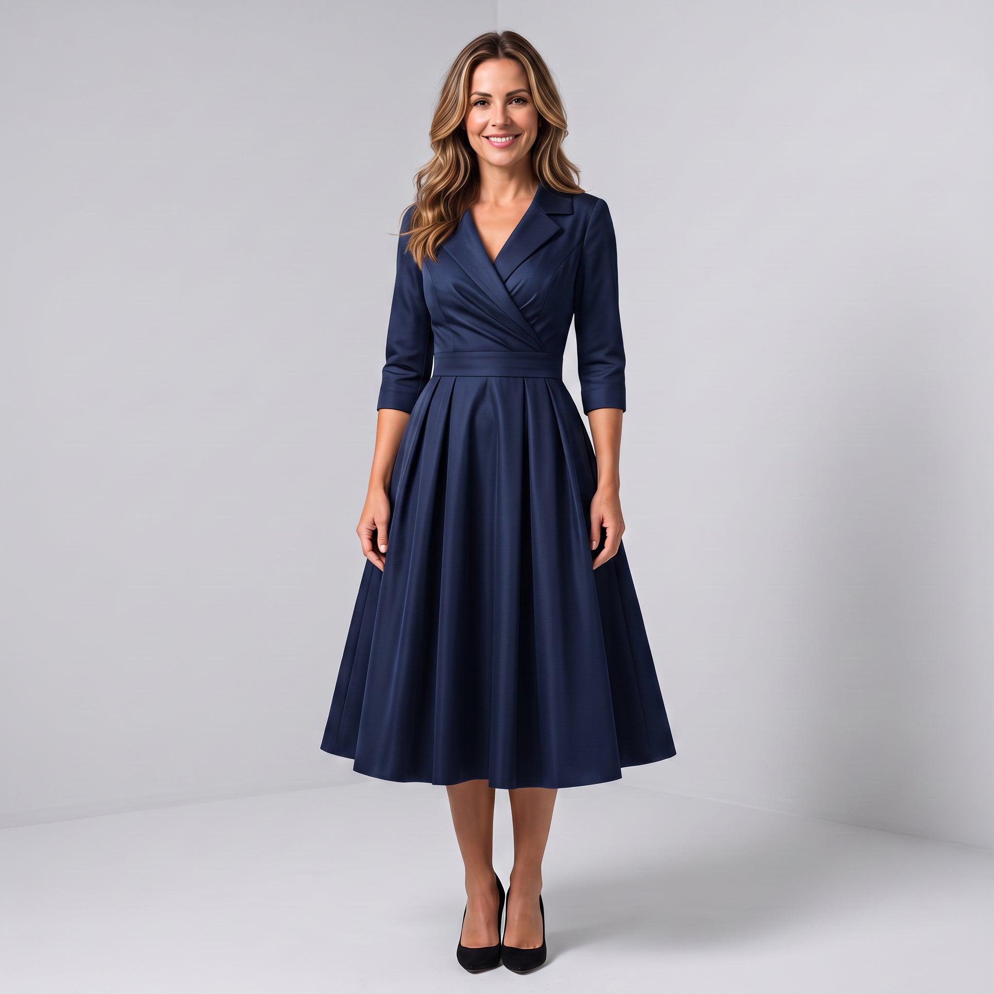 Women's A-line midi dress with a wrap bodice by Ivy & Co, image 2 of 7