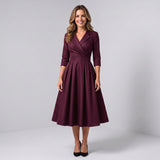 Women's A-line midi dress with a wrap bodice by Ivy & Co, image 3 of 7