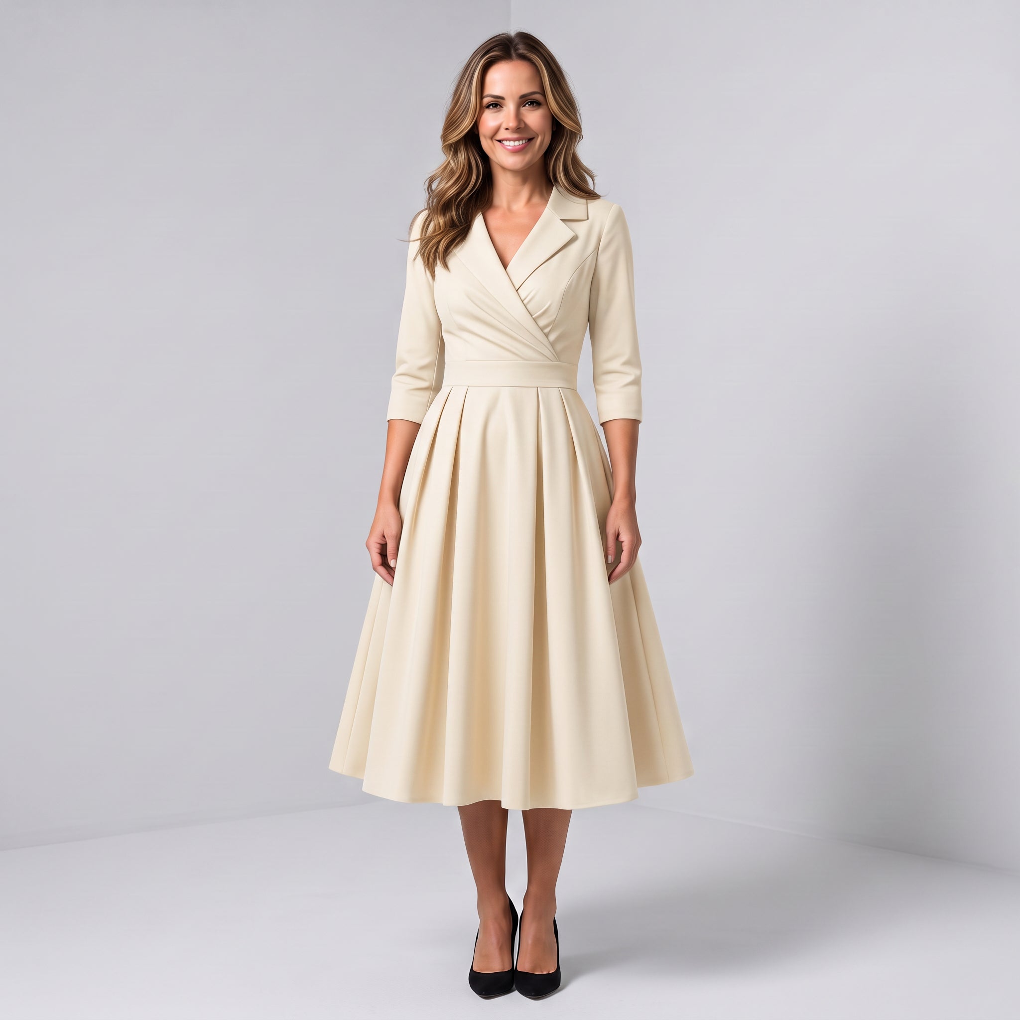 Women's A-line midi dress with a wrap bodice by Ivy & Co, image 4 of 7