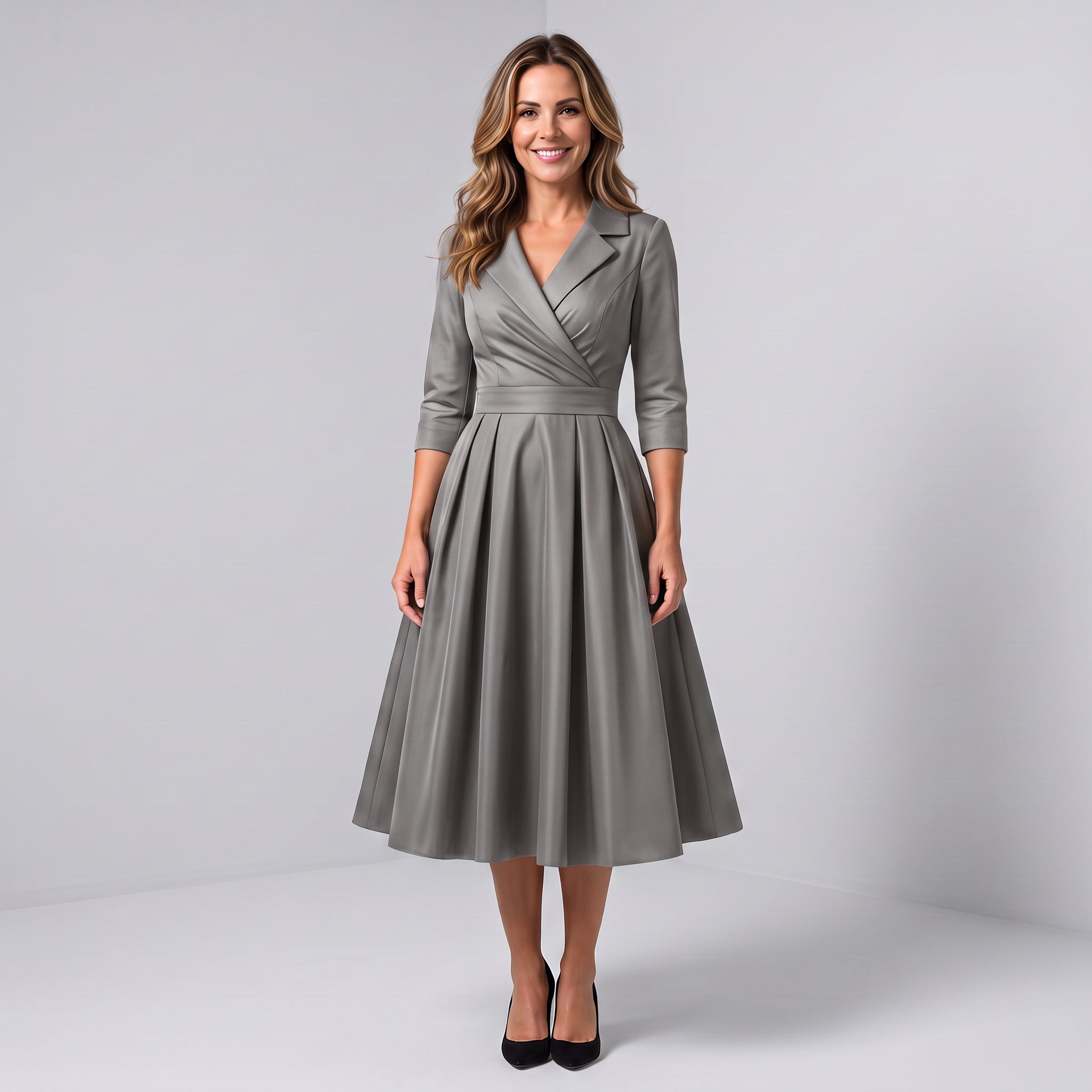 Women's A-line midi dress with a wrap bodice by Ivy & Co, image 6 of 7