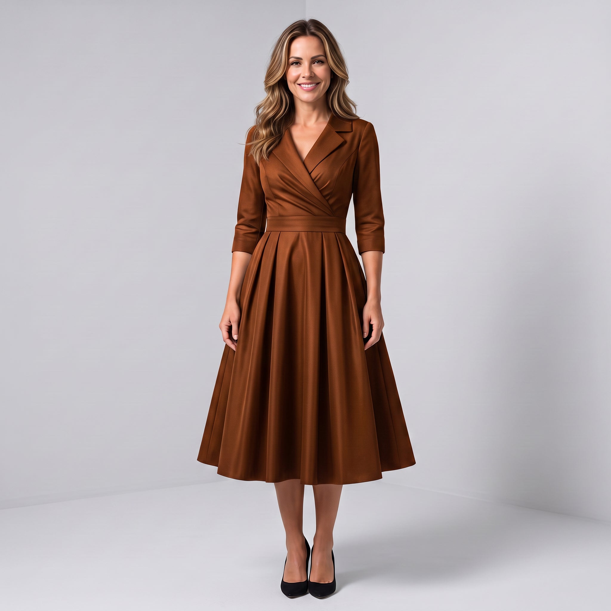 Women's A-line midi dress with a wrap bodice by Ivy & Co, image 7 of 7