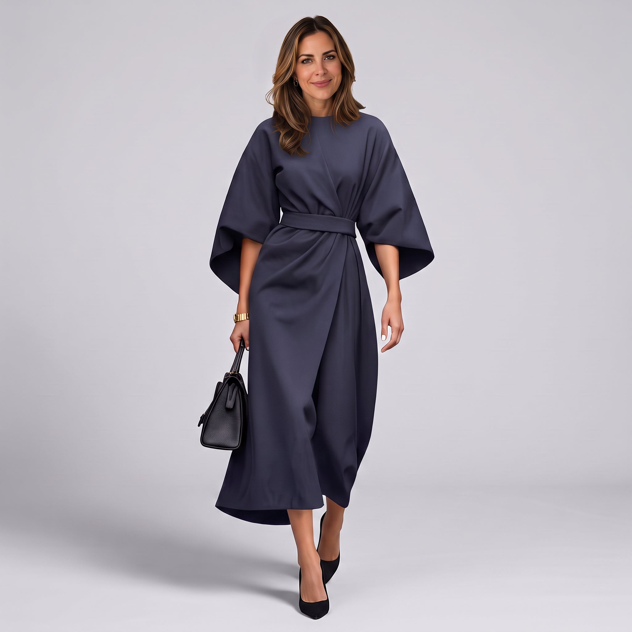 Women's belted maxi dress with lantern sleeves by Ivy & Co, image 1 of 7