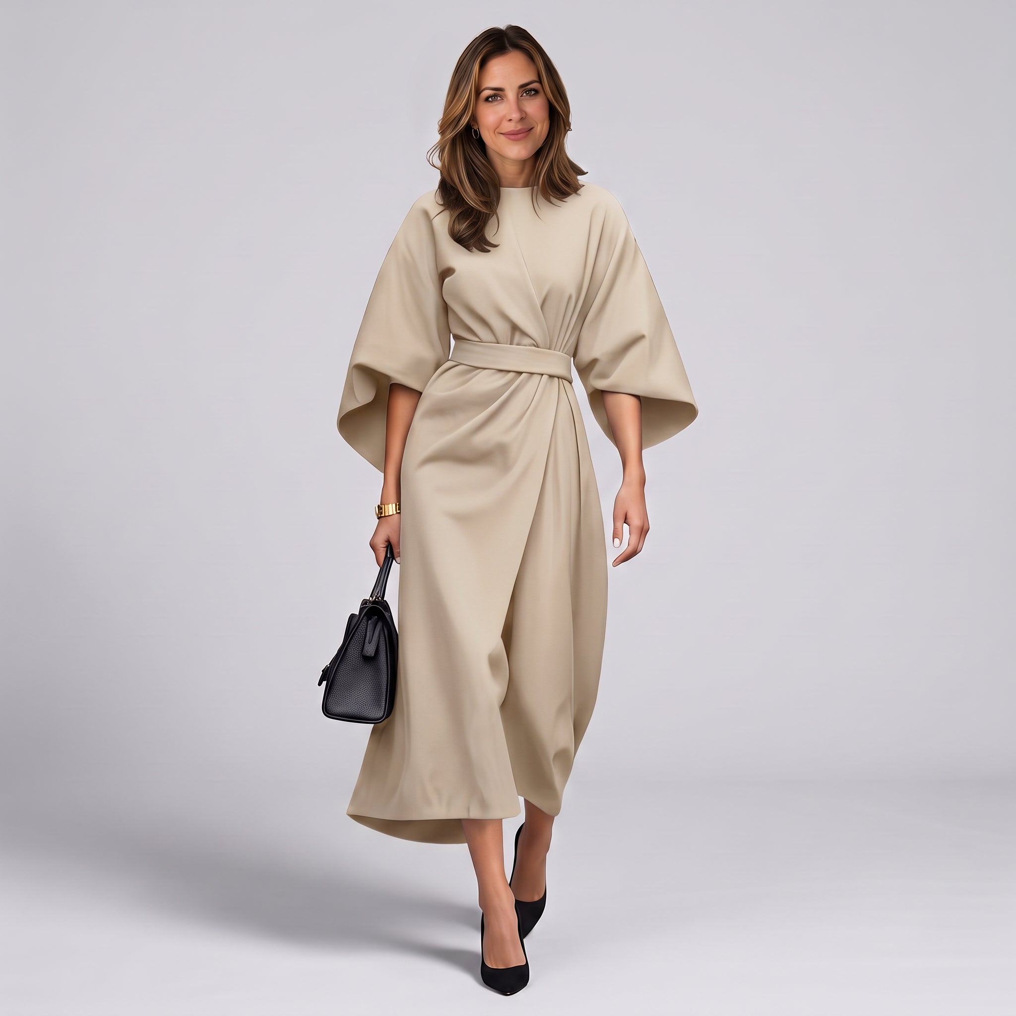 Women's belted maxi dress with lantern sleeves by Ivy & Co, image 2 of 7