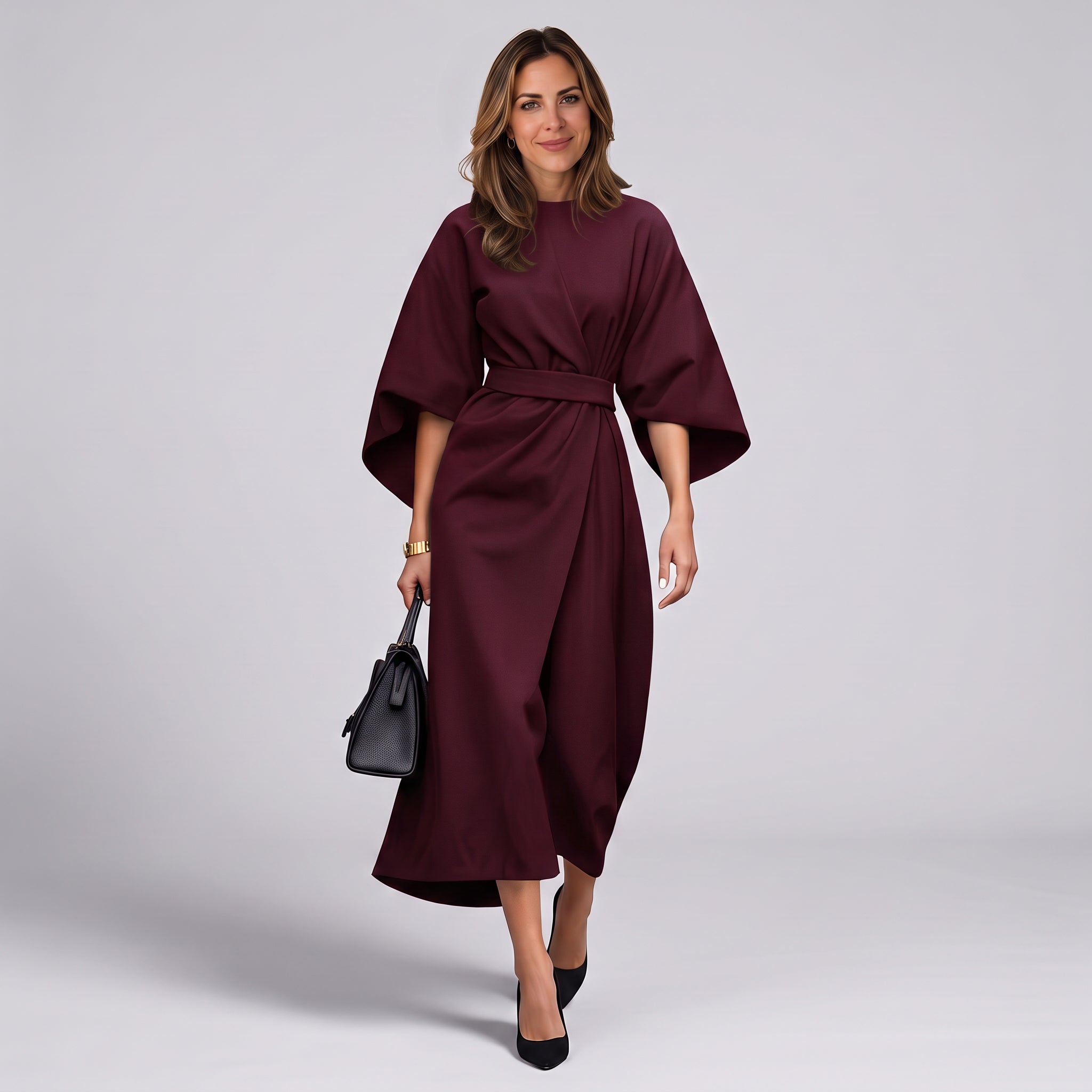 Women's belted maxi dress with lantern sleeves by Ivy & Co, image 3 of 7
