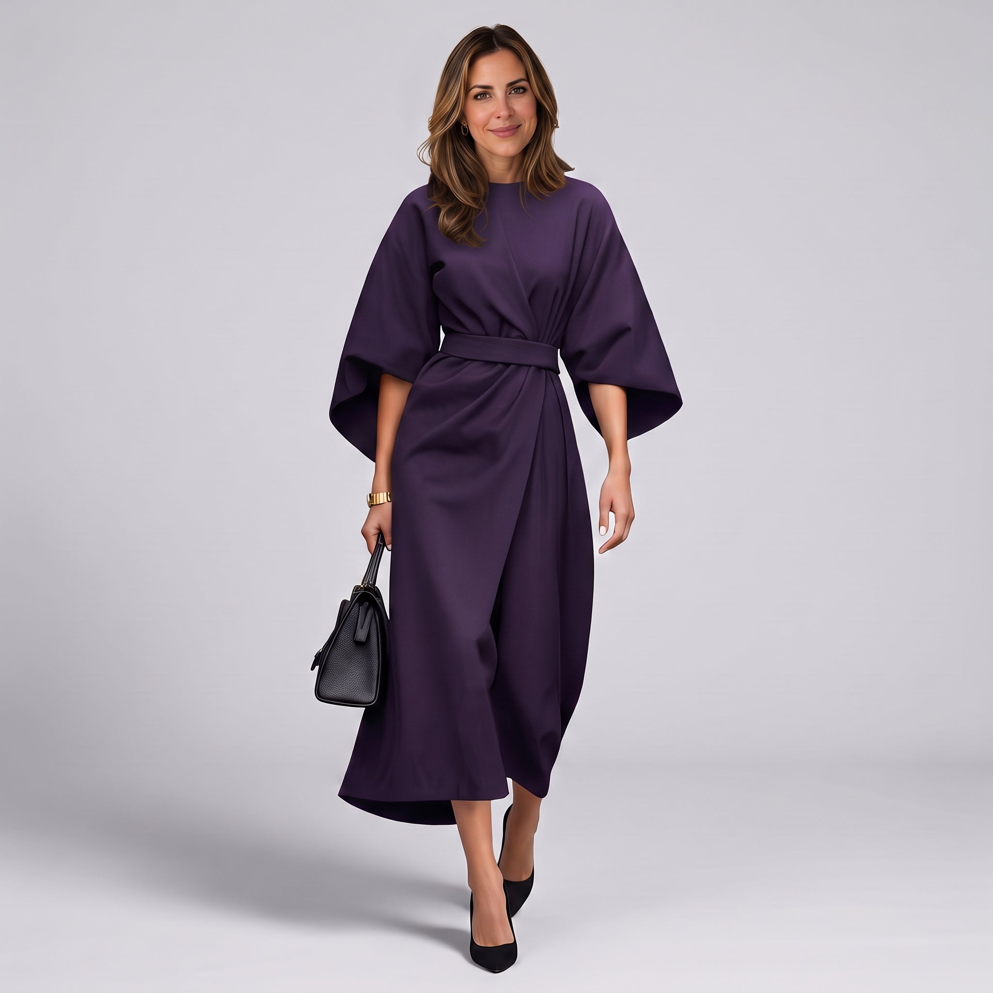 Women's belted maxi dress with lantern sleeves by Ivy & Co, image 4 of 7