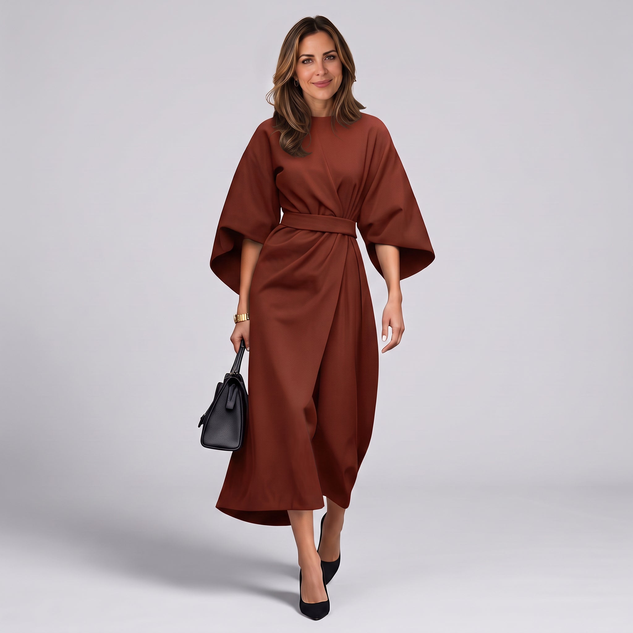 Women's belted maxi dress with lantern sleeves by Ivy & Co, image 5 of 7