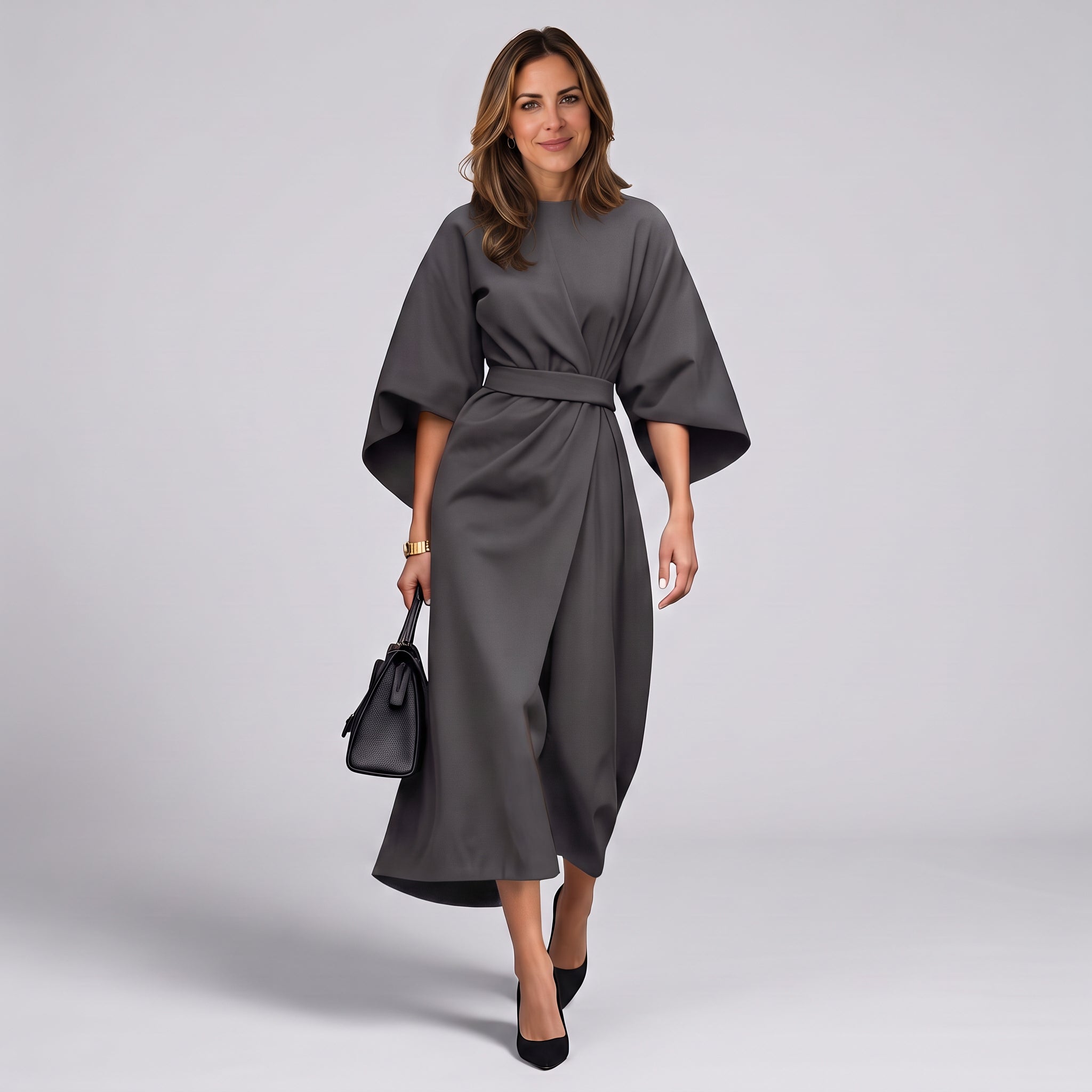 Women's belted maxi dress with lantern sleeves by Ivy & Co, image 6 of 7