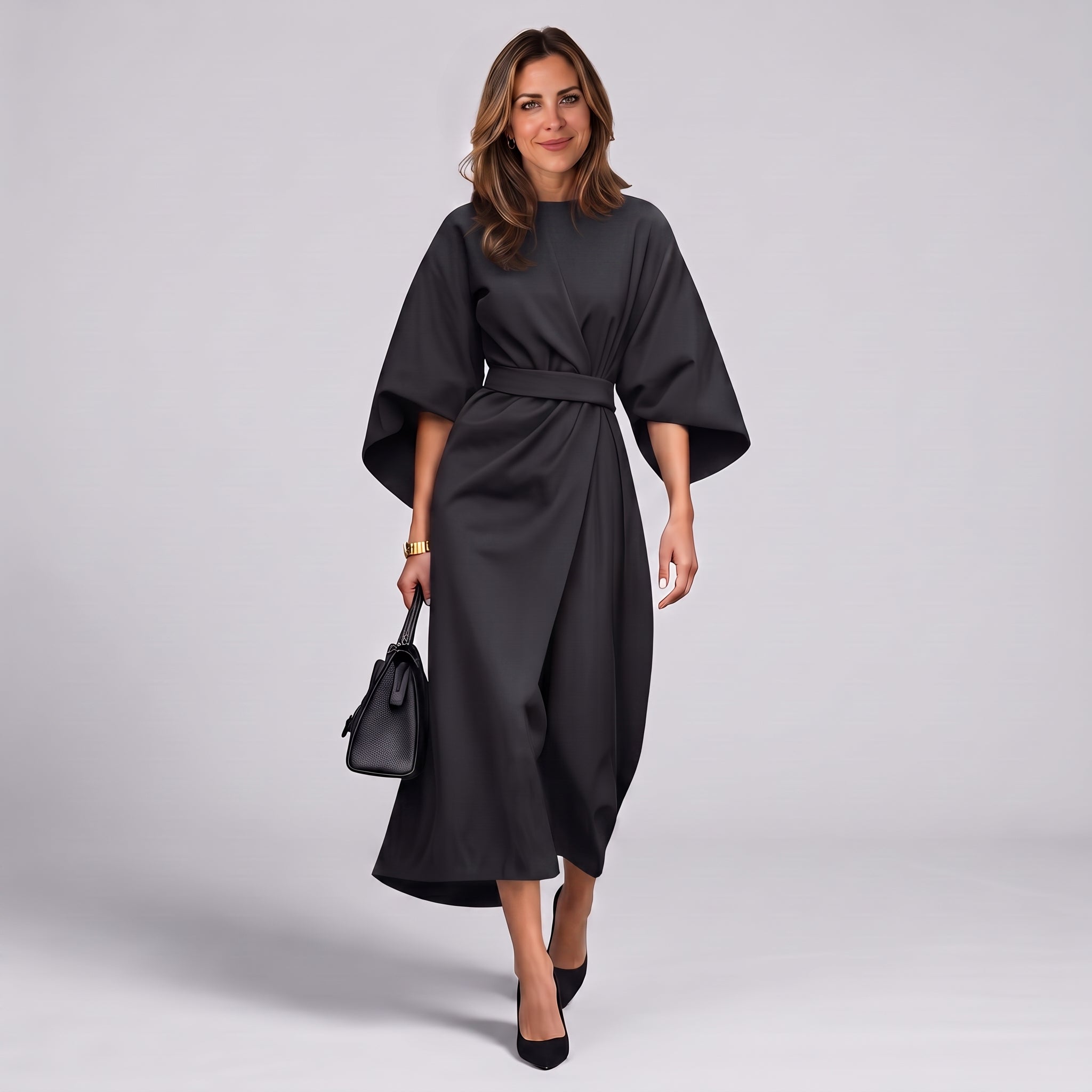Women's belted maxi dress with lantern sleeves by Ivy & Co, image 7 of 7