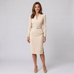 Women's belted wrap midi dress with a V-neckline by Ivy & Co, image 2 of 6