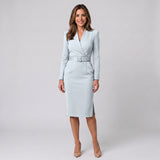 Women's belted wrap midi dress with a V-neckline by Ivy & Co, image 3 of 6