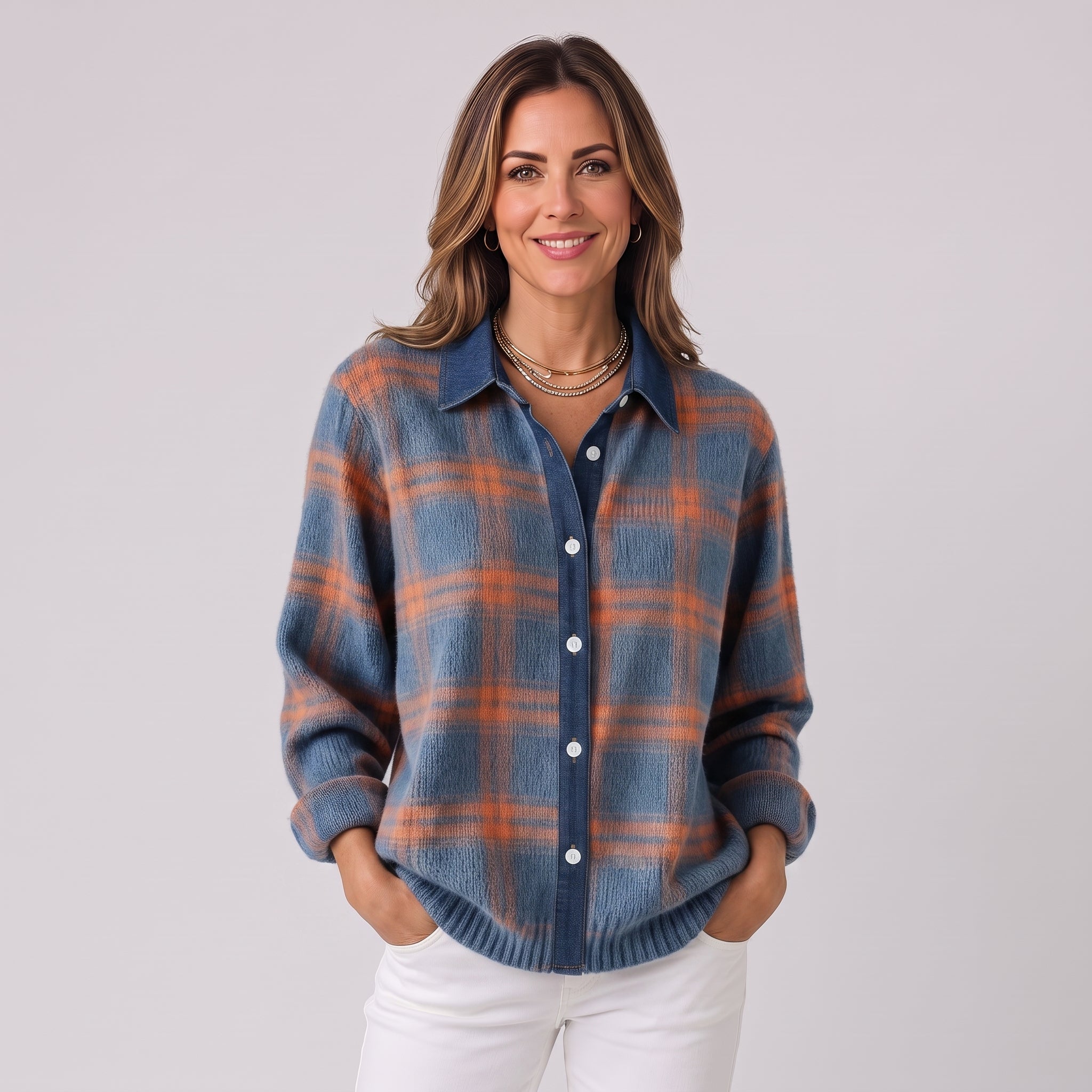 Women's checked cardigan in a relaxed cut by Ivy & Co, image 1 of 7
