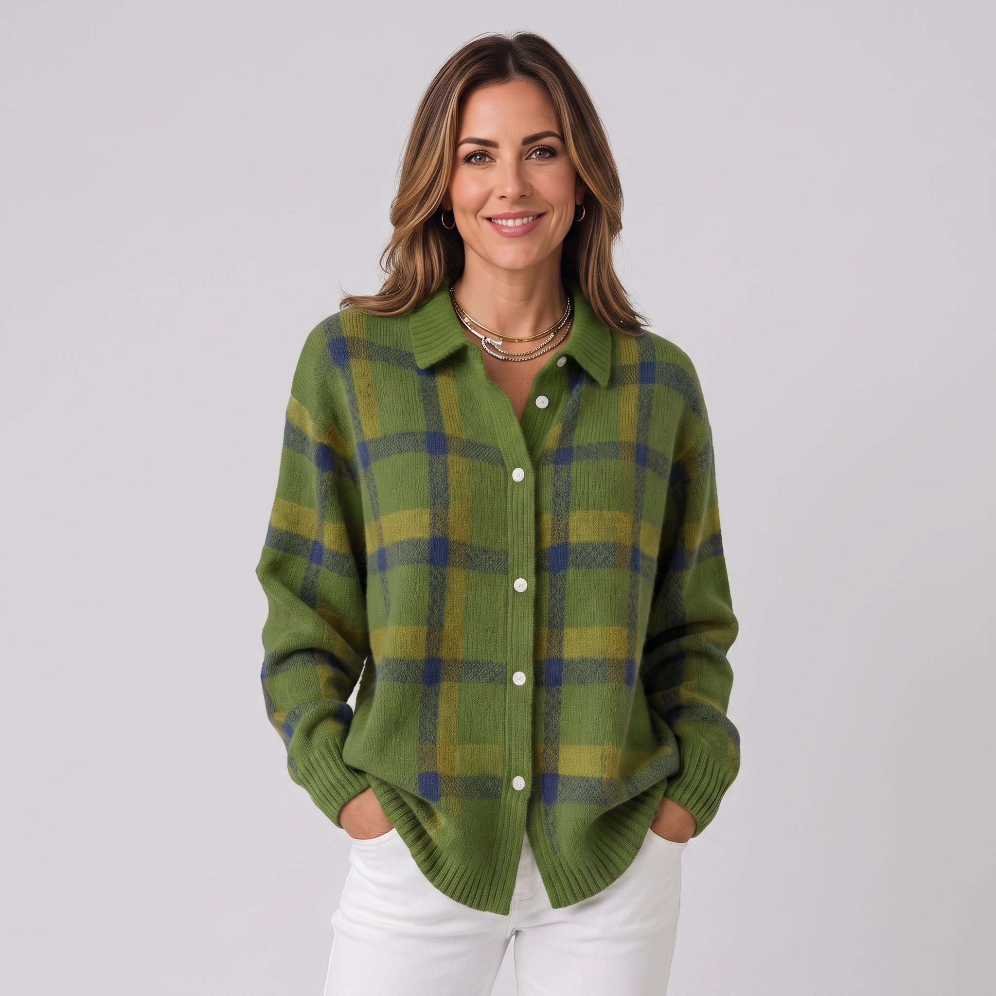 Women's checked cardigan in a relaxed cut by Ivy & Co, image 2 of 7