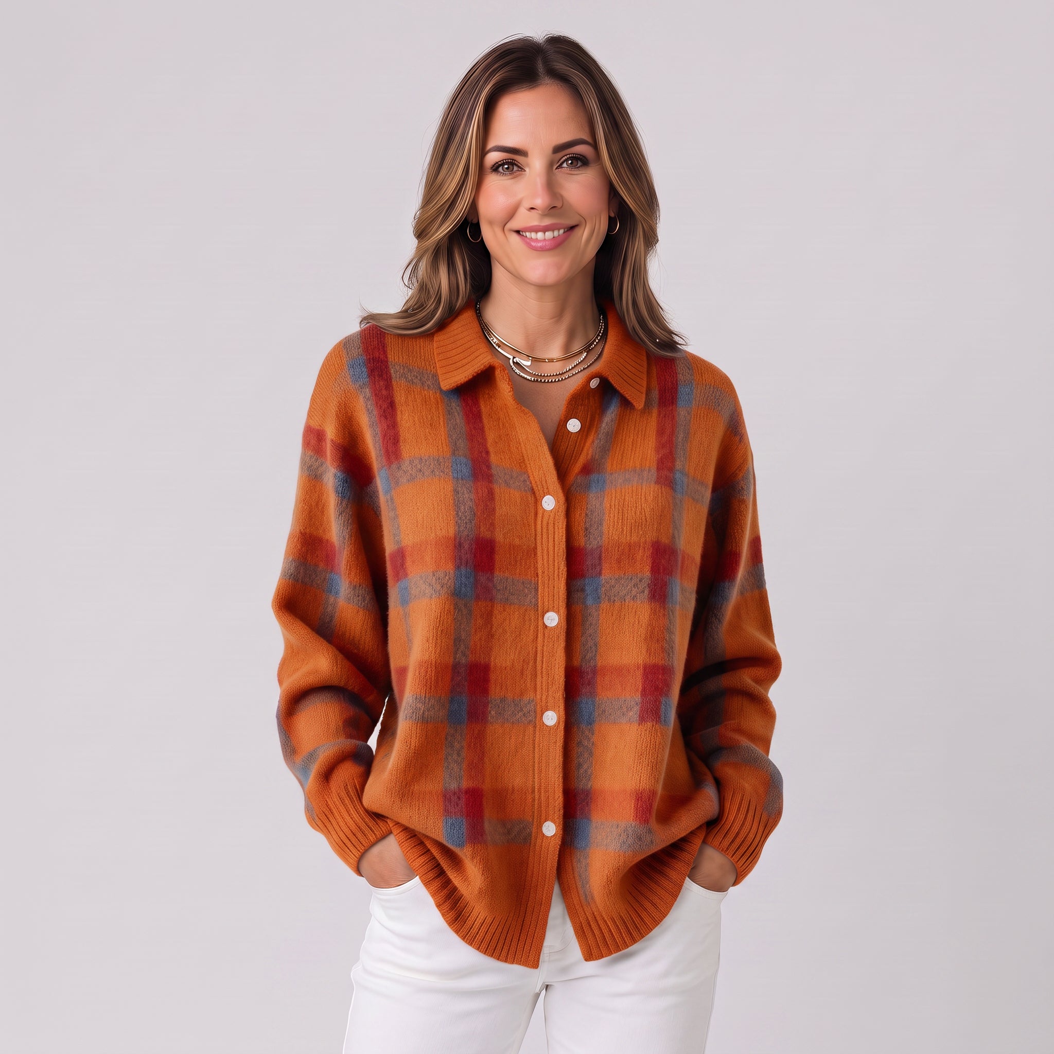 Women's checked cardigan in a relaxed cut by Ivy & Co, image 4 of 7