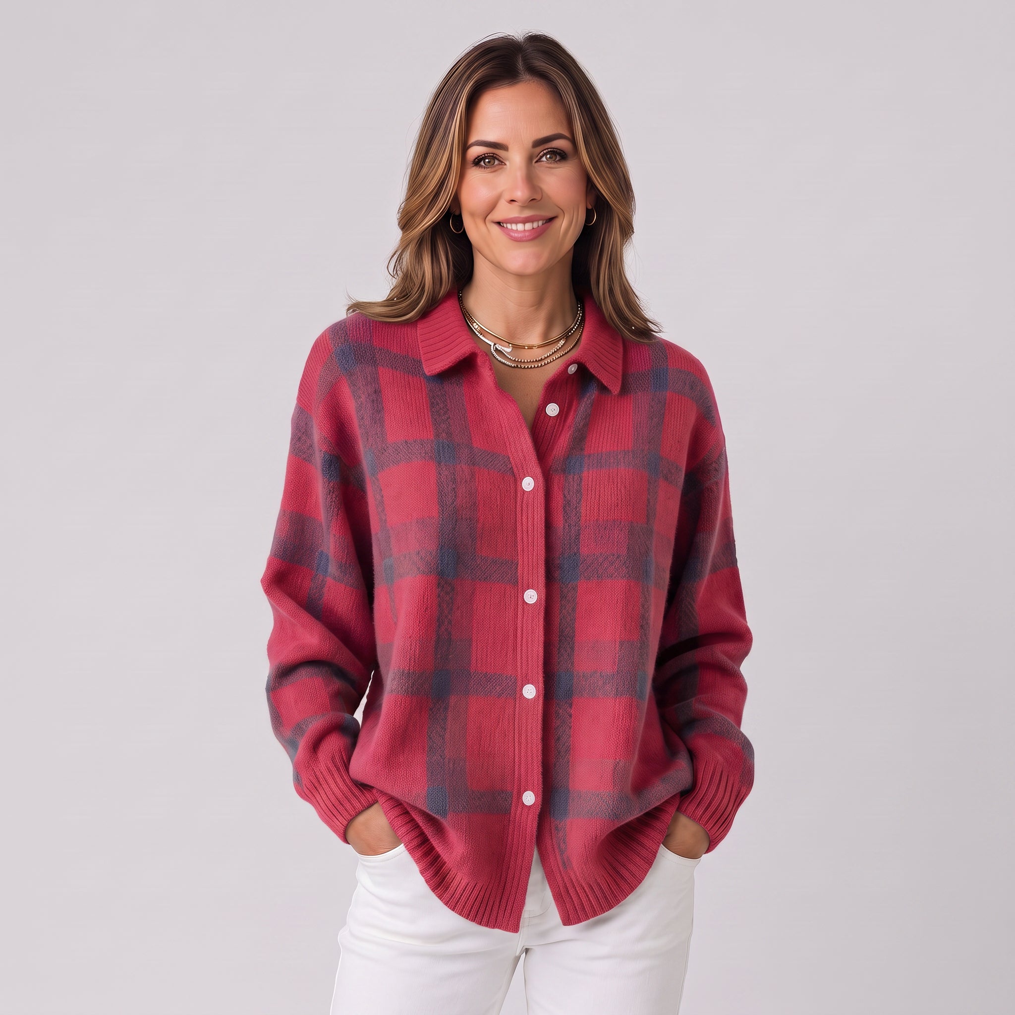 Women's checked cardigan in a relaxed cut by Ivy & Co, image 6 of 7