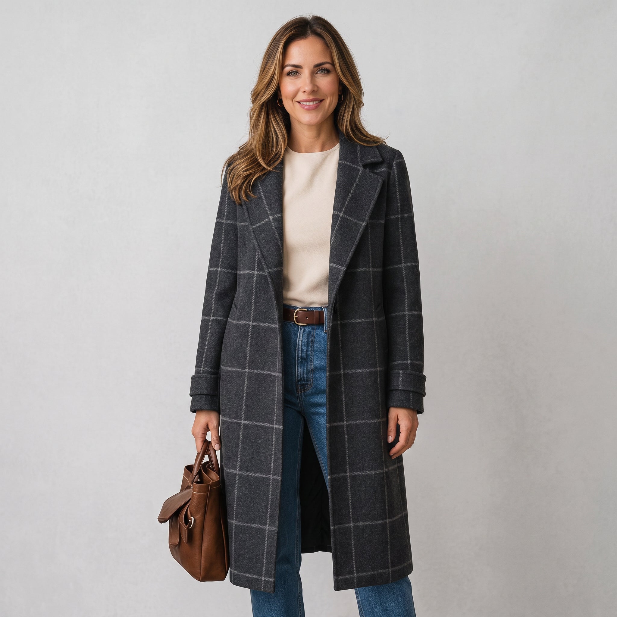 Women's checked coat with notch lapels by Ivy & Co, image 1 of 2