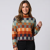 Women's colourful checked jumper with a high neck by Ivy & Co, image 1 of 1