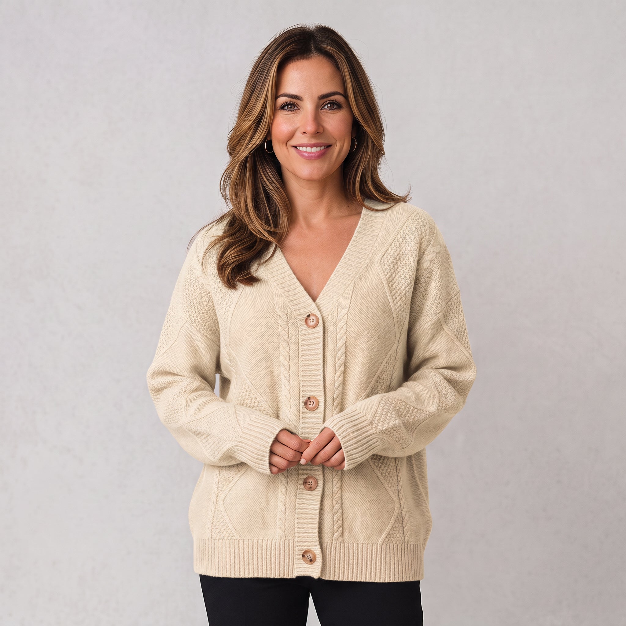 Women's classic button cardigan with long sleeves by Ivy & Co, image 1 of 4