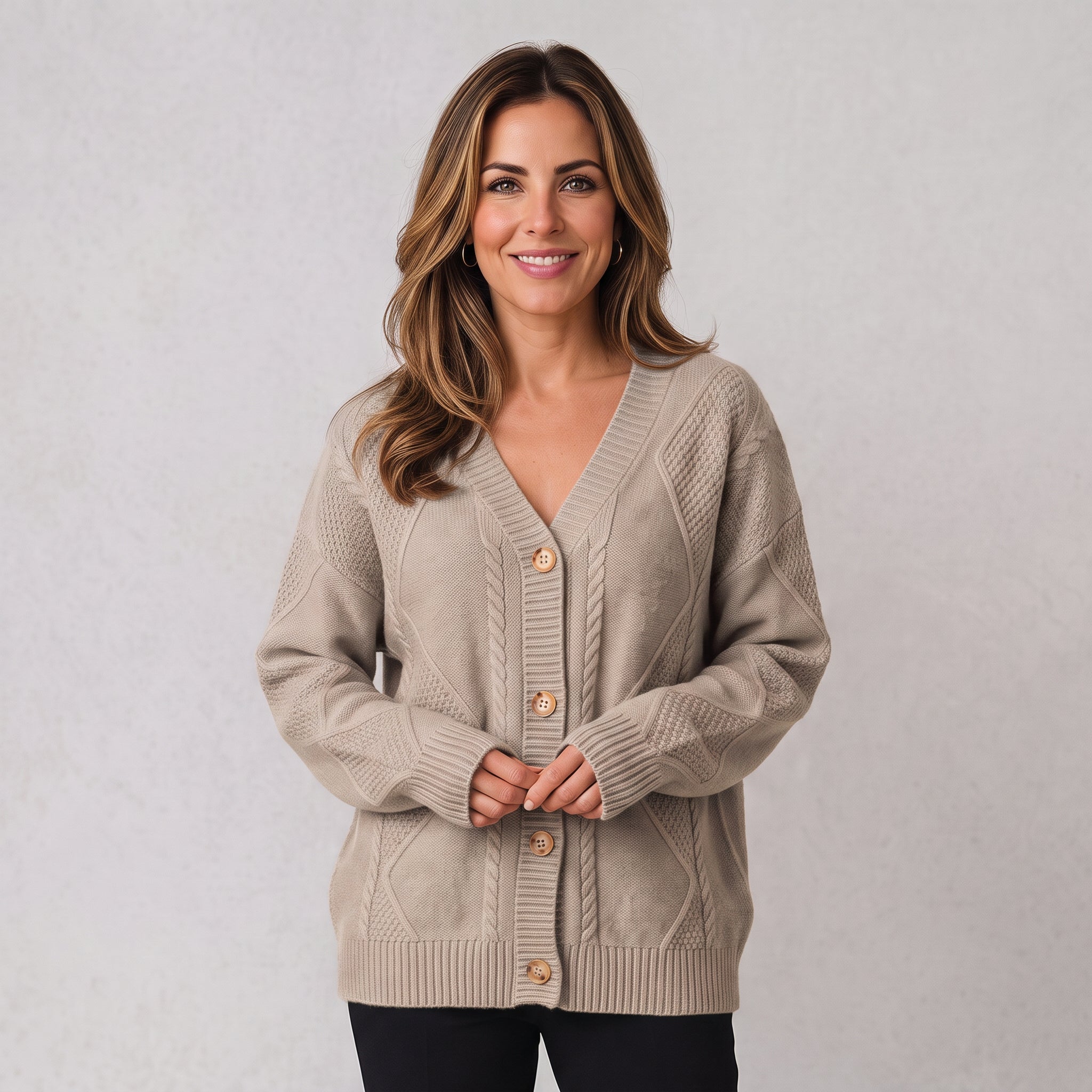 Women's classic button cardigan with long sleeves by Ivy & Co, image 2 of 4