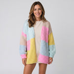 Women's colour-block chunky knit cardigan in pastel tones by Ivy & Co, image 1 of 1