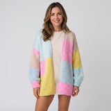 Women's colour-block chunky knit cardigan in pastel tones by Ivy & Co, image 1 of 1