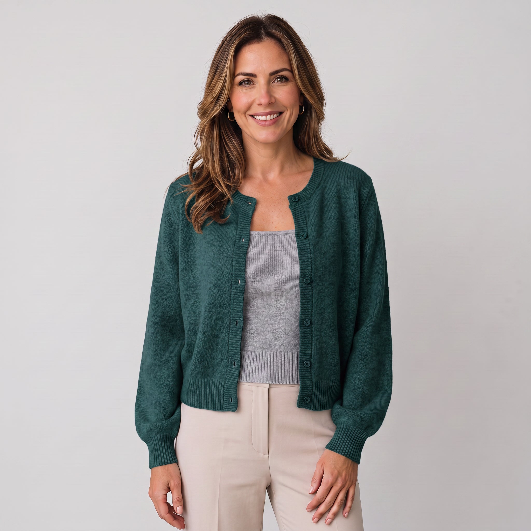 Women's cropped round-neck cardigan with a button front by Ivy & Co, image 11 of 11