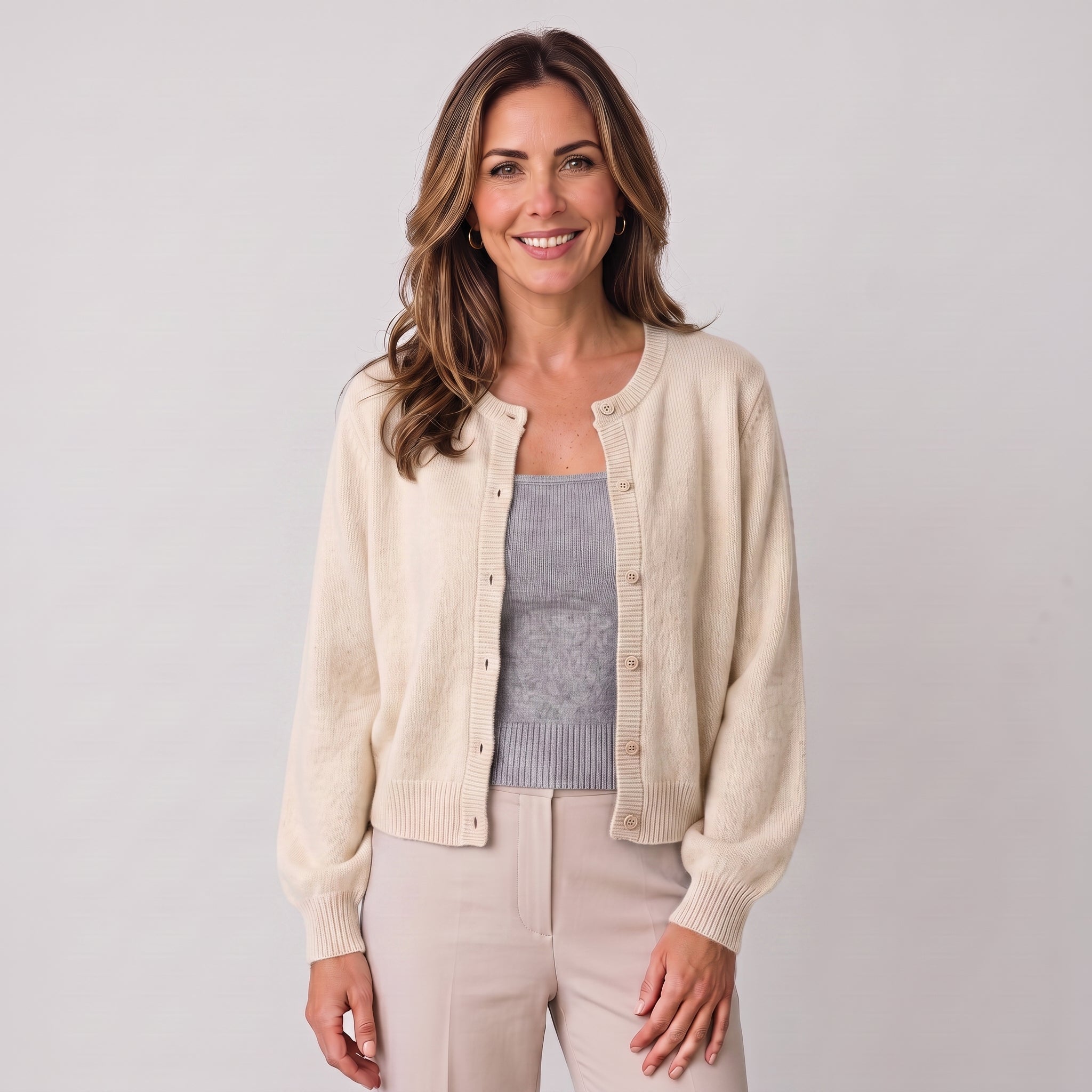 Women's cropped round-neck cardigan with a button front by Ivy & Co, image 2 of 11