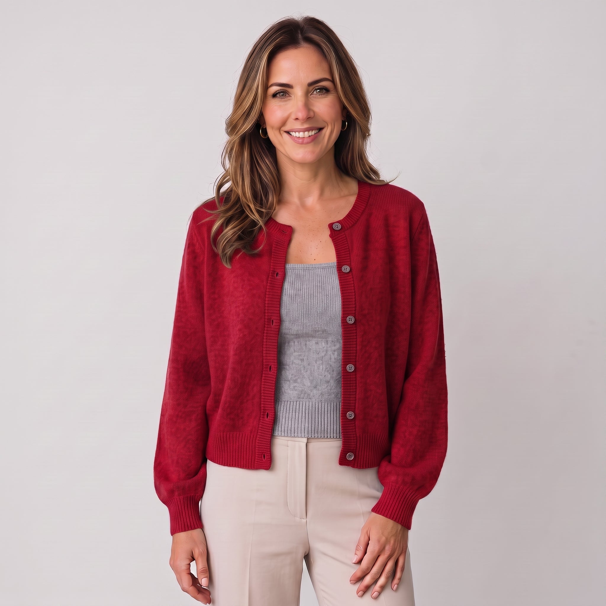 Women's cropped round-neck cardigan with a button front by Ivy & Co, image 4 of 11
