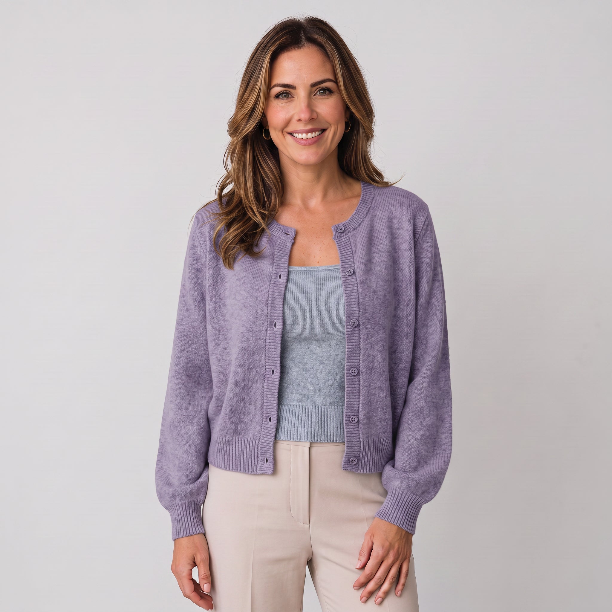 Women's cropped round-neck cardigan with a button front by Ivy & Co, image 7 of 11