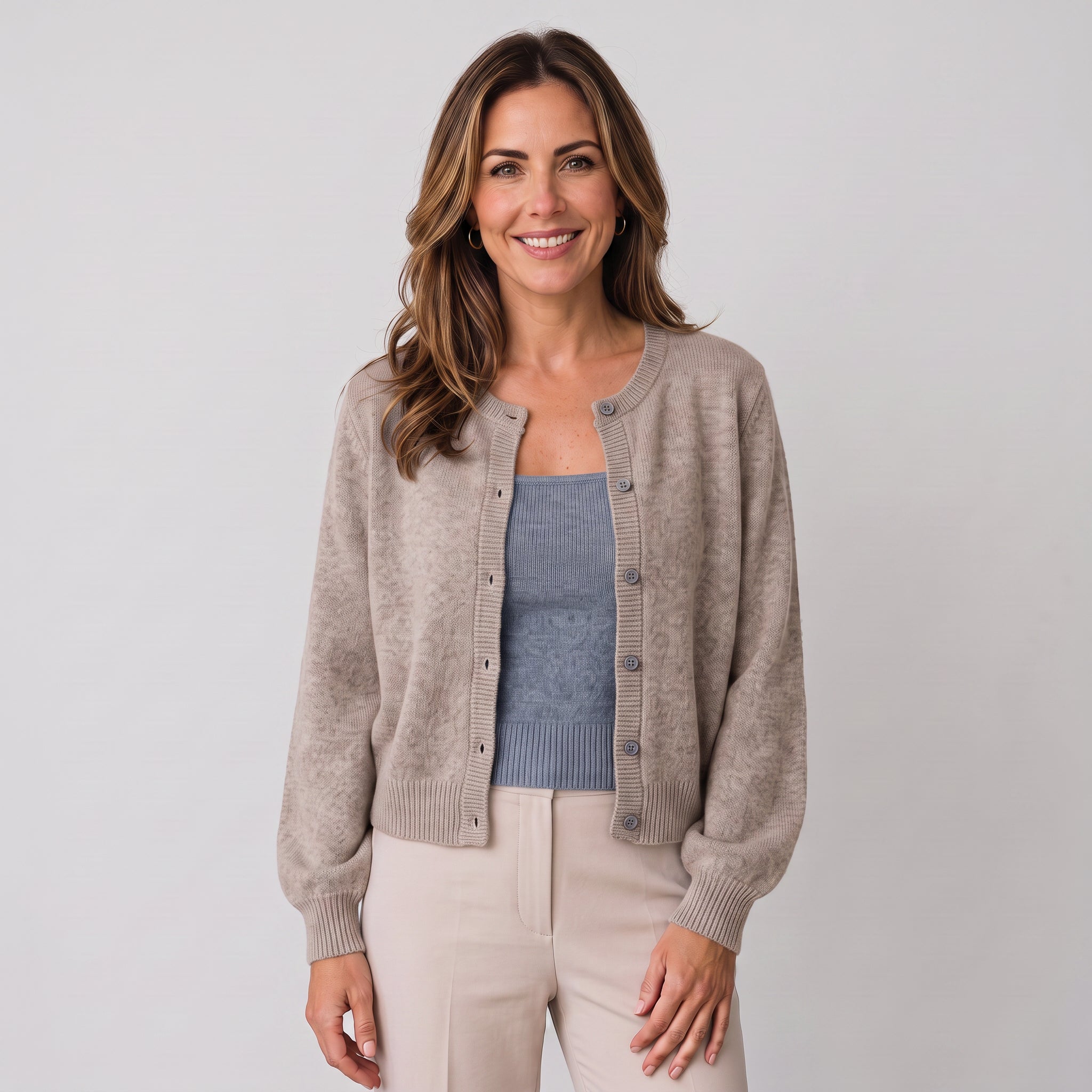 Women's cropped round-neck cardigan with a button front by Ivy & Co, image 8 of 11
