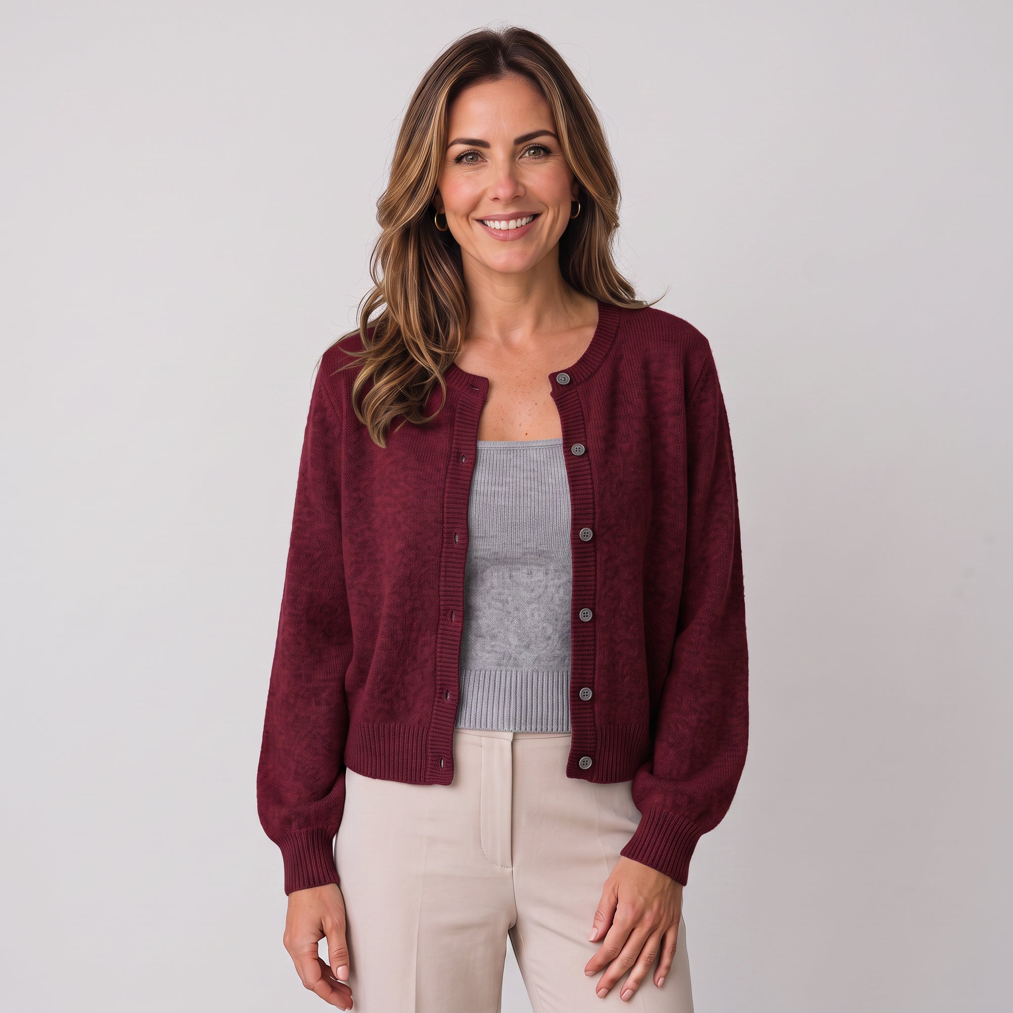 Women's cropped round-neck cardigan with a button front by Ivy & Co, image 9 of 11