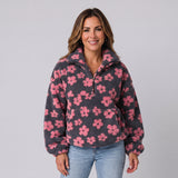Women's fluffy floral jacket with a half zip by Ivy & Co, image 2 of 4