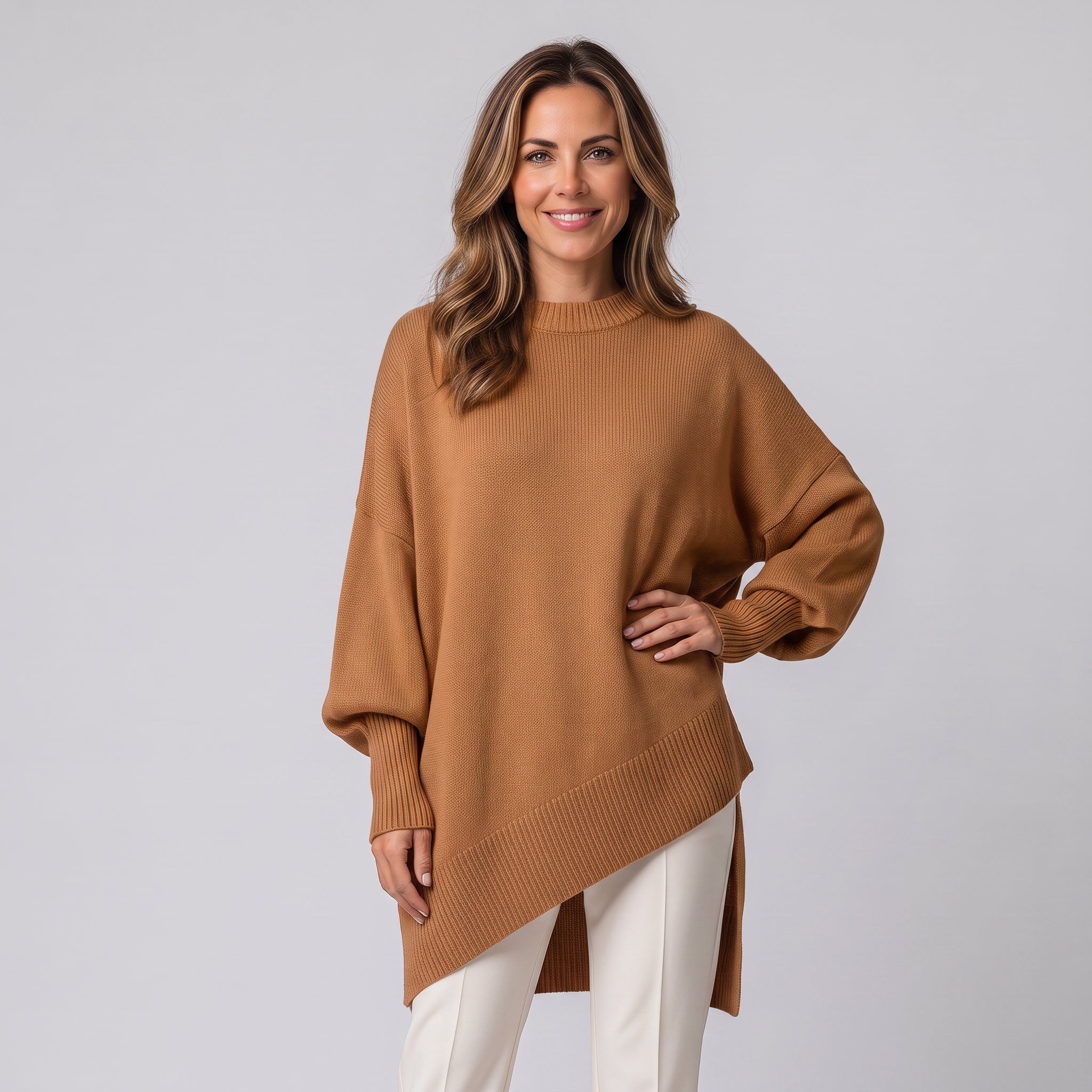 Women's draped jumper with a round neck and asymmetric hem by Ivy & Co, image 14 of 18