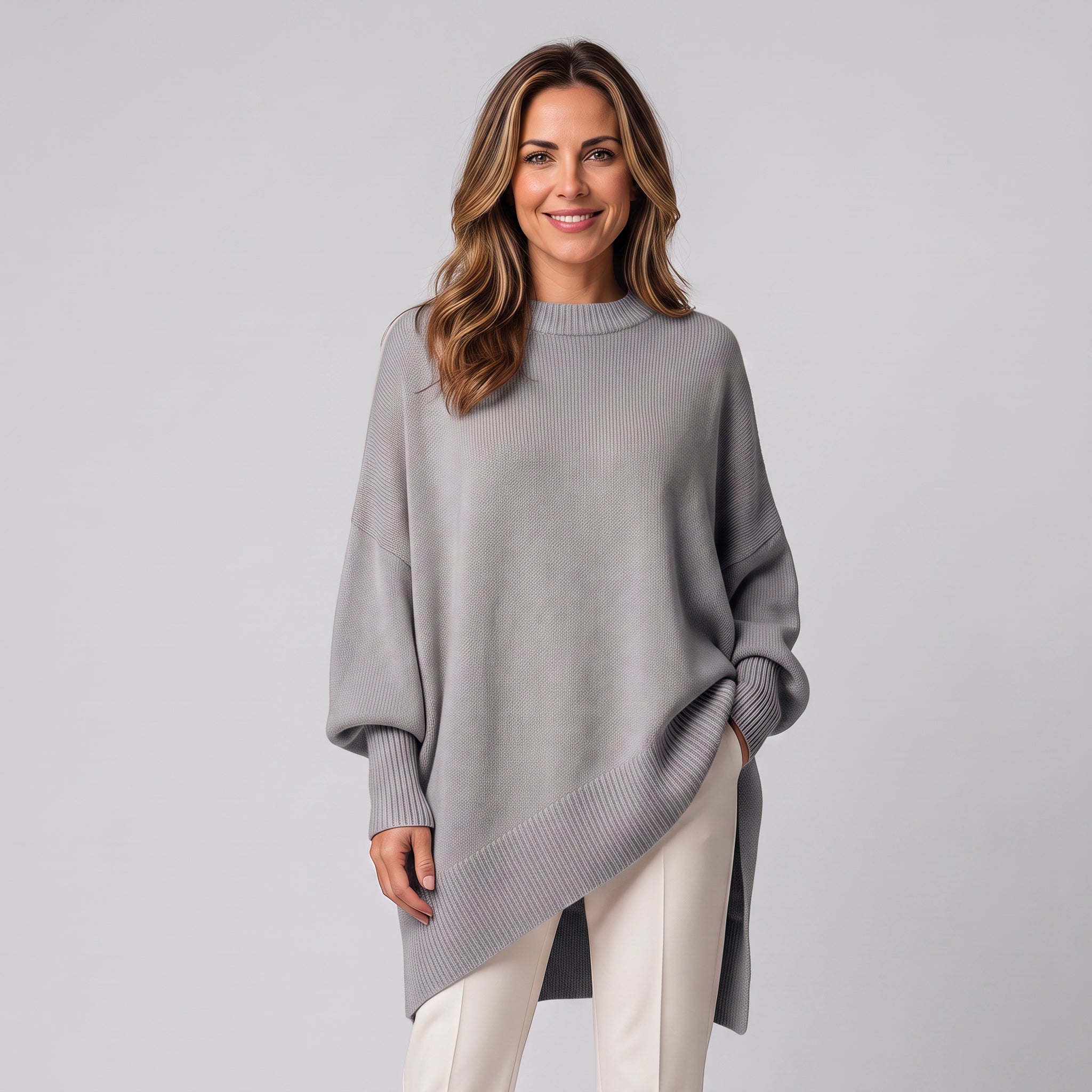 Women's draped jumper with a round neck and asymmetric hem by Ivy & Co, image 15 of 18