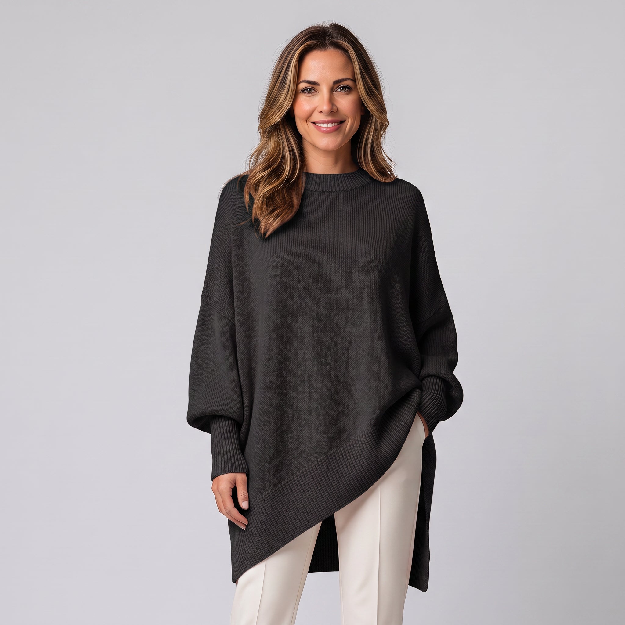 Women's draped jumper with a round neck and asymmetric hem by Ivy & Co, image 18 of 18