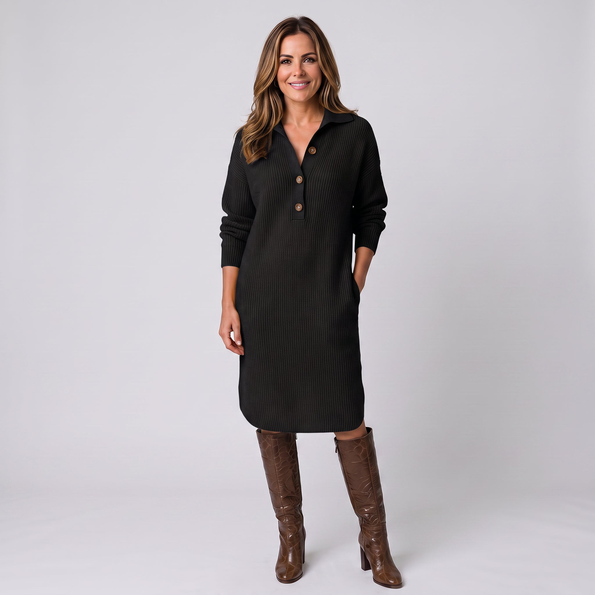 Women's knit midi dress with long sleeves by Ivy & Co, image 1 of 4